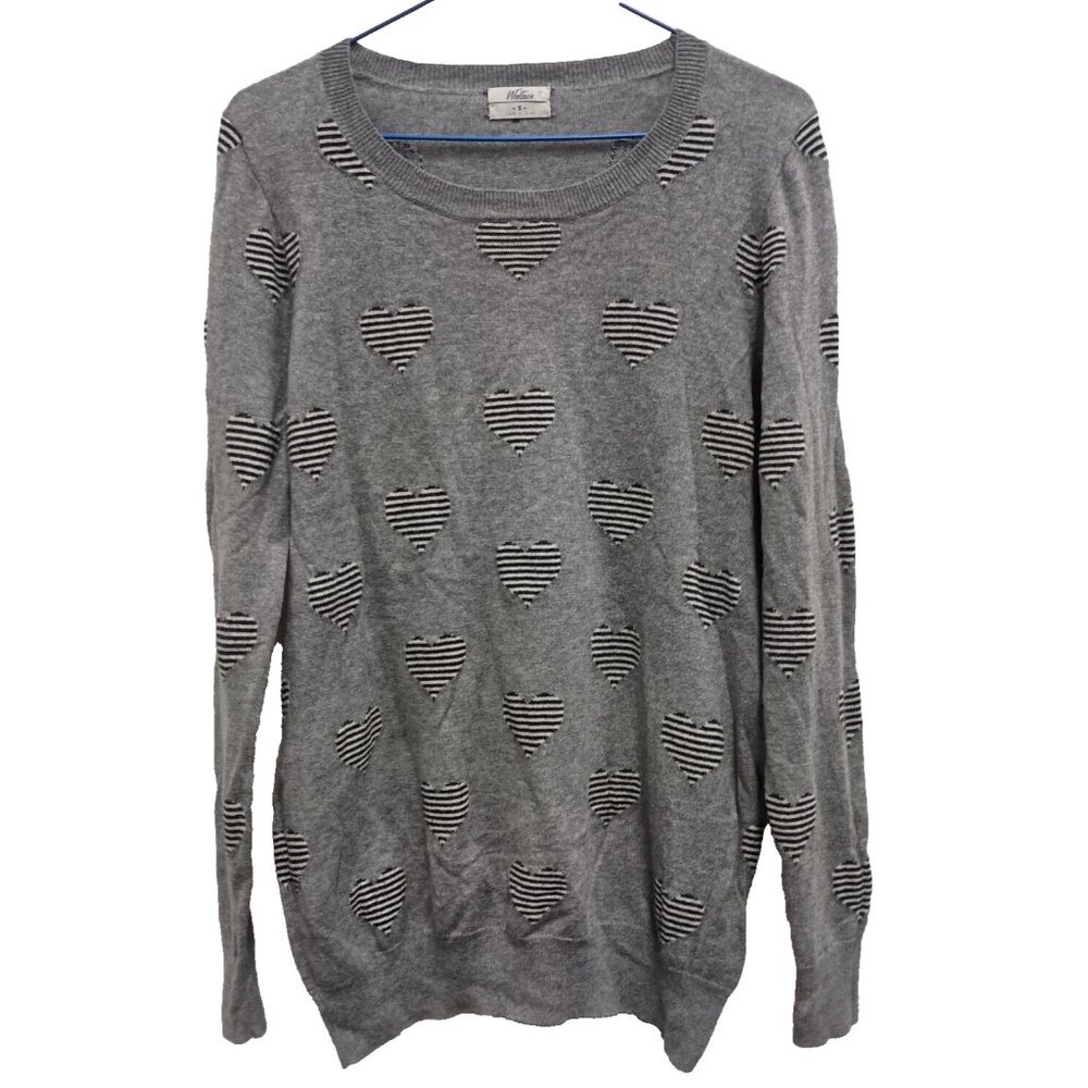 Madewell Wallace Sweater Womens Small Gray Hearts Wool Blend Pullover Preppy